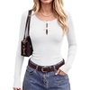 image:imageANRABESS Womens Long Sleeve Shirts Scoop Neck Fitted Top  Bow Tie Cutout KeyholeSoft Ribbed Knit Cute Y2K Versatile Going Outfits Fall Spring Layering ClothingWork amp Everyday WearWhite