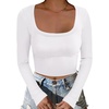 image:imageANRABESS Womens Long Sleeve Square Neck Crop Top Ribbed Slim Fitted Basic Tee Layer Y2K Shirts Fall Fashion Outfits 2026White