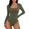 image:imageANRABESS Womens Scoop Neck Long Sleeve Bodysuit  Henley Top Body Suits Ribbed Fitted Soft Ribbed StretchyFall Winter Spring Transition LayerCasual Going Out Work DailyArmy Green