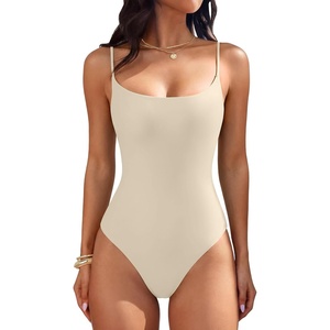image:imageANRABESS Womens Bodysuits Square Neck Backless Spaghetti Straps Ultra Soft Double Lined Layering Top for Daily Work TravelBeige