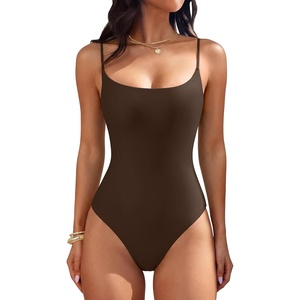 image:imageANRABESS Womens Bodysuits Square Neck Backless Spaghetti Straps Ultra Soft Double Lined Layering Top for Daily Work TravelDeep Brown