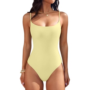 image:imageANRABESS Womens Bodysuits Square Neck Backless Spaghetti Straps Ultra Soft Double Lined Layering Top for Daily Work TravelYellow