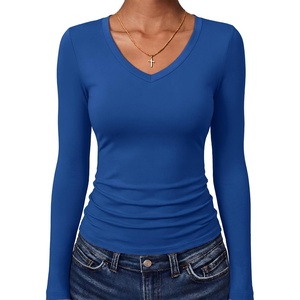 image:imageANRABESS Womens Long Sleeve Shirts Double Lined Tops  V Neck Basic Tee Soft Stretch Fleece Slim Fitted Fall Winter Warm Layer Clothing Going Out Casual Work Everyday WearRoyal Blue