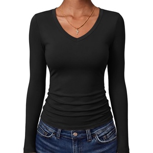 image:imageANRABESS Womens Long Sleeve Shirts Double Lined Tops  V Neck Basic Tee Soft Stretch Fleece Slim Fitted Fall Winter Warm Layer Clothing Going Out Casual Work Everyday WearBlack