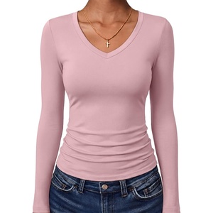 image:imageANRABESS Womens Long Sleeve Shirts Double Lined Tops  V Neck Basic Tee Soft Stretch Fleece Slim Fitted Fall Winter Warm Layer Clothing Going Out Casual Work Everyday WearPink