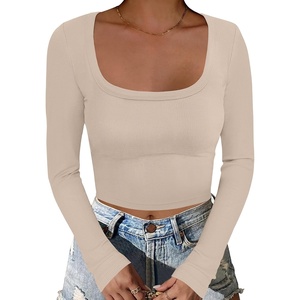 image:imageANRABESS Womens Long Sleeve Square Neck Crop Top Ribbed Slim Fitted Basic Tee Layer Y2K Shirts Fall Fashion Outfits 2026Beige