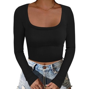 image:imageANRABESS Womens Long Sleeve Square Neck Crop Top Ribbed Slim Fitted Basic Tee Layer Y2K Shirts Fall Fashion Outfits 2026Black