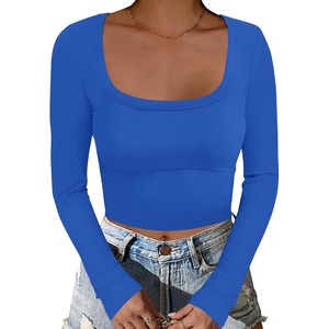 image:imageANRABESS Womens Long Sleeve Square Neck Crop Top Ribbed Slim Fitted Basic Tee Layer Y2K Shirts Fall Fashion Outfits 2026Deep Blue