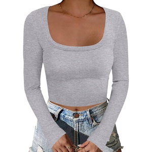 image:imageANRABESS Womens Long Sleeve Square Neck Crop Top Ribbed Slim Fitted Basic Tee Layer Y2K Shirts Fall Fashion Outfits 2026Grey