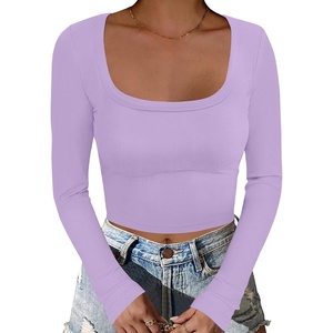 image:imageANRABESS Womens Long Sleeve Square Neck Crop Top Ribbed Slim Fitted Basic Tee Layer Y2K Shirts Fall Fashion Outfits 2026Light Purple
