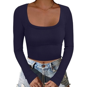 image:imageANRABESS Womens Long Sleeve Square Neck Crop Top Ribbed Slim Fitted Basic Tee Layer Y2K Shirts Fall Fashion Outfits 2026Navy Blue