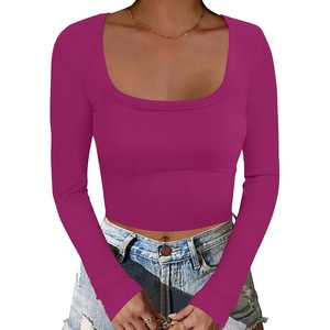 image:imageANRABESS Womens Long Sleeve Square Neck Crop Top Ribbed Slim Fitted Basic Tee Layer Y2K Shirts Fall Fashion Outfits 2026Purple Red