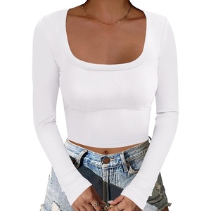 image:imageANRABESS Womens Long Sleeve Square Neck Crop Top Ribbed Slim Fitted Basic Tee Layer Y2K Shirts Fall Fashion Outfits 2026White