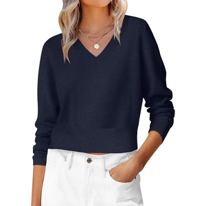 image:imageANRABESS Womens Long Sleeve V Neck Cropped Sweaters  Classic Pullover Basic Tops Soft Comfy Lightweight Business Casual Work Travel Vacation Fall Winter Layer ClothesNavy Blue