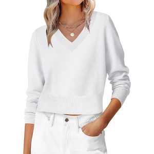 image:imageANRABESS Womens Long Sleeve V Neck Cropped Sweaters  Classic Pullover Basic Tops Soft Comfy Lightweight Business Casual Work Travel Vacation Fall Winter Layer ClothesWhite