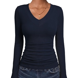 image:imageANRABESS Womens Long Sleeve V Neck Ribbed Shirts  Slim Fitted Tops Soft Comfy Breathable Business Casual Outfits Daily Wear Going Out WorkFall Spring Transition ClothingNavy Blue