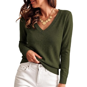 image:imageANRABESS Womens Long Sleeve Wool Blend Sweater Tops  V Neck LightweightCozy Soft PulloverElegant Business Casual WearWork Office Basic OutfitsEarly Fall Winter Layer ClothesArmy Green