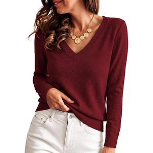 image:imageANRABESS Womens Long Sleeve Wool Blend Sweater Tops  V Neck LightweightCozy Soft PulloverElegant Business Casual WearWork Office Basic OutfitsEarly Fall Winter Layer ClothesWine Red