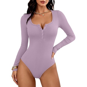 image:imageANRABESS Womens Scoop Neck Long Sleeve Bodysuit  Henley Top Body Suits Ribbed Fitted Soft Ribbed StretchyFall Winter Spring Transition LayerCasual Going Out Work DailyPurple