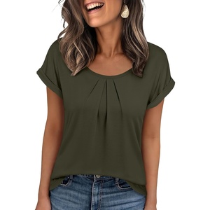 image:imageANRABESS Womens Short Sleeve Pleated T Shirts  Scoop Neck Breathable Tops Business Casual Dressy Blouses 2026 Summer Cute Fashion ClothesArmy Green