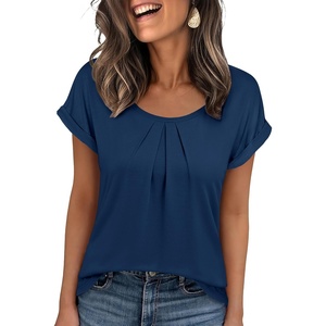 image:imageANRABESS Womens Short Sleeve Pleated T Shirts  Scoop Neck Breathable Tops Business Casual Dressy Blouses 2026 Summer Cute Fashion ClothesBlue