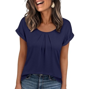 image:imageANRABESS Womens Short Sleeve Pleated T Shirts  Scoop Neck Breathable Tops Business Casual Dressy Blouses 2026 Summer Cute Fashion ClothesDeep Royal Blue