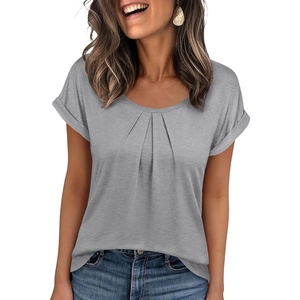 image:imageANRABESS Womens Short Sleeve Pleated T Shirts  Scoop Neck Breathable Tops Business Casual Dressy Blouses 2026 Summer Cute Fashion ClothesGrey