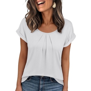 image:imageANRABESS Womens Short Sleeve Pleated T Shirts  Scoop Neck Breathable Tops Business Casual Dressy Blouses 2026 Summer Cute Fashion ClothesWhite