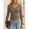 image:imageANRABESS Long Sleeve V Neck Ribbed Shirts for Women  Slim Fitted Knit Tops Comfy Lightweight Casual Work Basic Tees Fall Winter Layering ClothingBrown