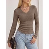 image:imageANRABESS Long Sleeve V Neck Ribbed Shirts for Women  Slim Fitted Knit Tops Comfy Lightweight Casual Work Basic Tees Fall Winter Layering ClothingBrown