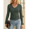 image:imageANRABESS Long Sleeve V Neck Ribbed Shirts for Women  Slim Fitted Knit Tops Comfy Lightweight Casual Work Basic Tees Fall Winter Layering ClothingDeep Green