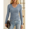 image:imageANRABESS Long Sleeve V Neck Ribbed Shirts for Women  Slim Fitted Knit Tops Comfy Lightweight Casual Work Basic Tees Fall Winter Layering ClothingLight Blue