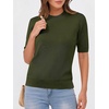 image:imageANRABESS Women Short Sleeve Crewneck Lightweight Summer Sweaters  Wool Blend Soft knit Tops Half Sleeve Shirts Work Business Casual Outfits Fall Spring PulloverArmy Green