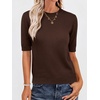 image:imageANRABESS Women Short Sleeve Crewneck Lightweight Summer Sweaters  Wool Blend Soft knit Tops Half Sleeve Shirts Work Business Casual Outfits Fall Spring PulloverChocolate Brown