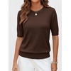 image:imageANRABESS Women Short Sleeve Crewneck Lightweight Summer Sweaters  Wool Blend Soft knit Tops Half Sleeve Shirts Work Business Casual Outfits Fall Spring PulloverChocolate Brown