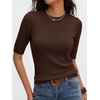 image:imageANRABESS Women Short Sleeve Crewneck Lightweight Summer Sweaters  Wool Blend Soft knit Tops Half Sleeve Shirts Work Business Casual Outfits Fall Spring PulloverChocolate Brown
