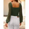 image:imageANRABESS Womens Square Neck Mesh Long Sleeve Tops Double Lined Dressy Business Casual Blouses Shirts 2026 Fall OutfitsArmy Green