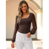 image:imageANRABESS Womens Square Neck Mesh Long Sleeve Tops Double Lined Dressy Business Casual Blouses Shirts 2026 Fall OutfitsBrown