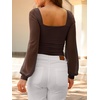 image:imageANRABESS Womens Square Neck Mesh Long Sleeve Tops Double Lined Dressy Business Casual Blouses Shirts 2026 Fall OutfitsBrown