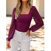 image:imageANRABESS Womens Square Neck Mesh Long Sleeve Tops Double Lined Dressy Business Casual Blouses Shirts 2026 Fall OutfitsBurgundy