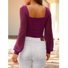 image:imageANRABESS Womens Square Neck Mesh Long Sleeve Tops Double Lined Dressy Business Casual Blouses Shirts 2026 Fall OutfitsBurgundy