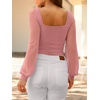 image:imageANRABESS Womens Square Neck Mesh Long Sleeve Tops Double Lined Dressy Business Casual Blouses Shirts 2026 Fall OutfitsCoral Pink