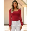 image:imageANRABESS Womens Square Neck Mesh Long Sleeve Tops Double Lined Dressy Business Casual Blouses Shirts 2026 Fall OutfitsRed