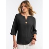image:imageANRABESS Womens Tops 34 Sleeve V Neck Henley Shirts Dressy Casual Business Work Blouses Summer Fashion for Office DailyBlack