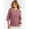 image:imageANRABESS Womens Tops 34 Sleeve V Neck Henley Shirts Dressy Casual Business Work Blouses Summer Fashion for Office DailyDusty Rose
