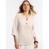 image:imageANRABESS Womens Tops 34 Sleeve V Neck Henley Shirts Dressy Casual Business Work Blouses Summer Fashion for Office DailyLight Yellow