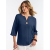 image:imageANRABESS Womens Tops 34 Sleeve V Neck Henley Shirts Dressy Casual Business Work Blouses Summer Fashion for Office DailyNavy Blue