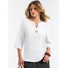 image:imageANRABESS Womens Tops 34 Sleeve V Neck Henley Shirts Dressy Casual Business Work Blouses Summer Fashion for Office DailyWhite