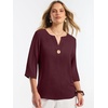 image:imageANRABESS Womens Tops 34 Sleeve V Neck Henley Shirts Dressy Casual Business Work Blouses Summer Fashion for Office DailyWine Red