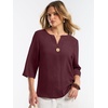 image:imageANRABESS Womens Tops 34 Sleeve V Neck Henley Shirts Dressy Casual Business Work Blouses Summer Fashion for Office DailyWine Red